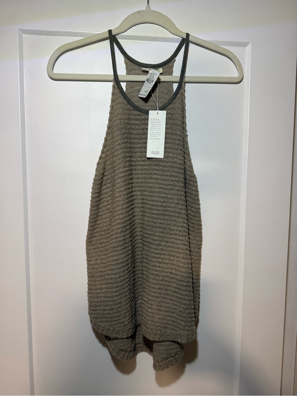 Eileen Fisher Taupe Ribbed Halter Tank Top